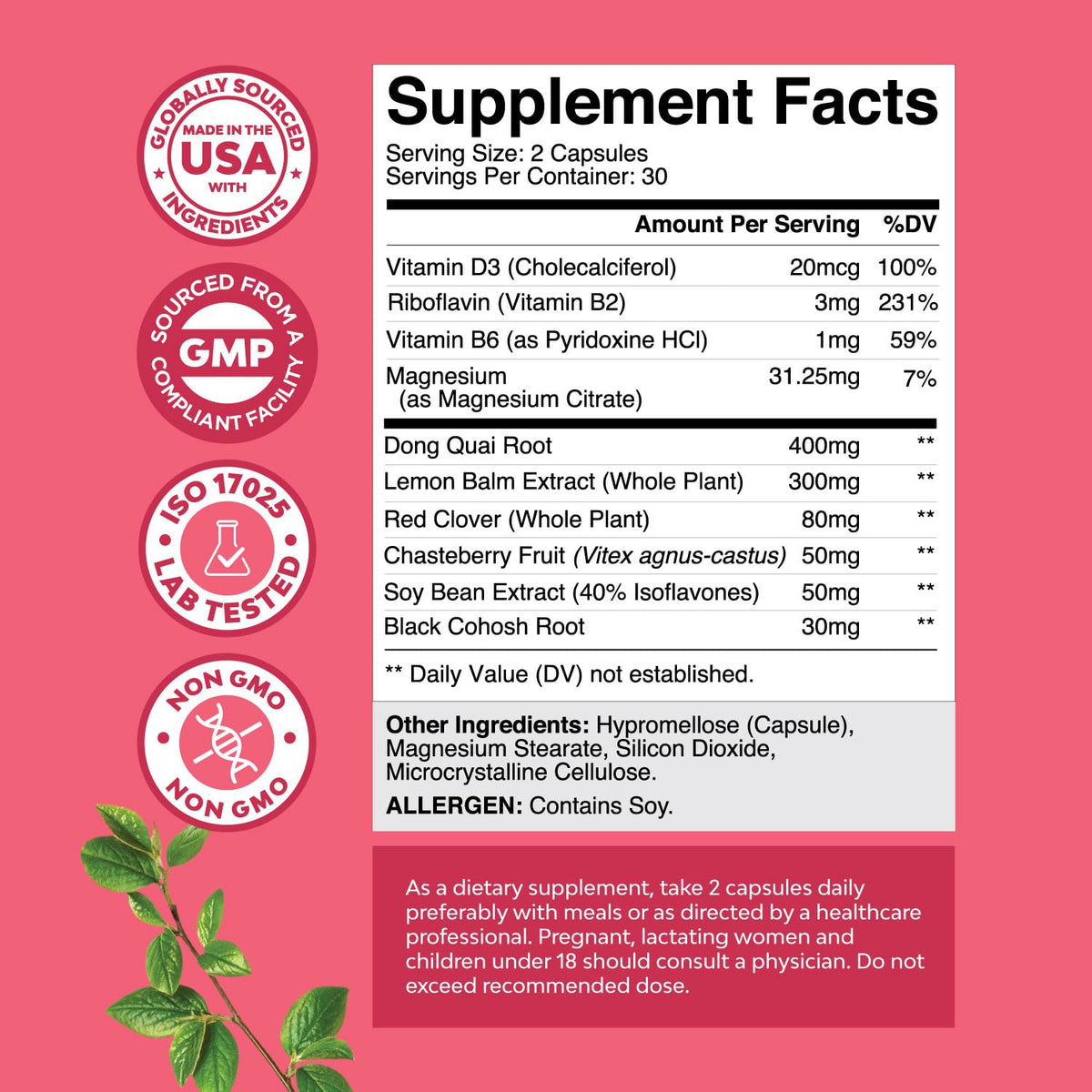 Complete Herbal Menopause Supplement for Women - Female Hormone Balance Capsules for Night Sweats Hot Flashes & Mood Swings with Dong Quai, Chaste Berry & Black Cohosh Root - 60 Count - Maple Wellness Supplements