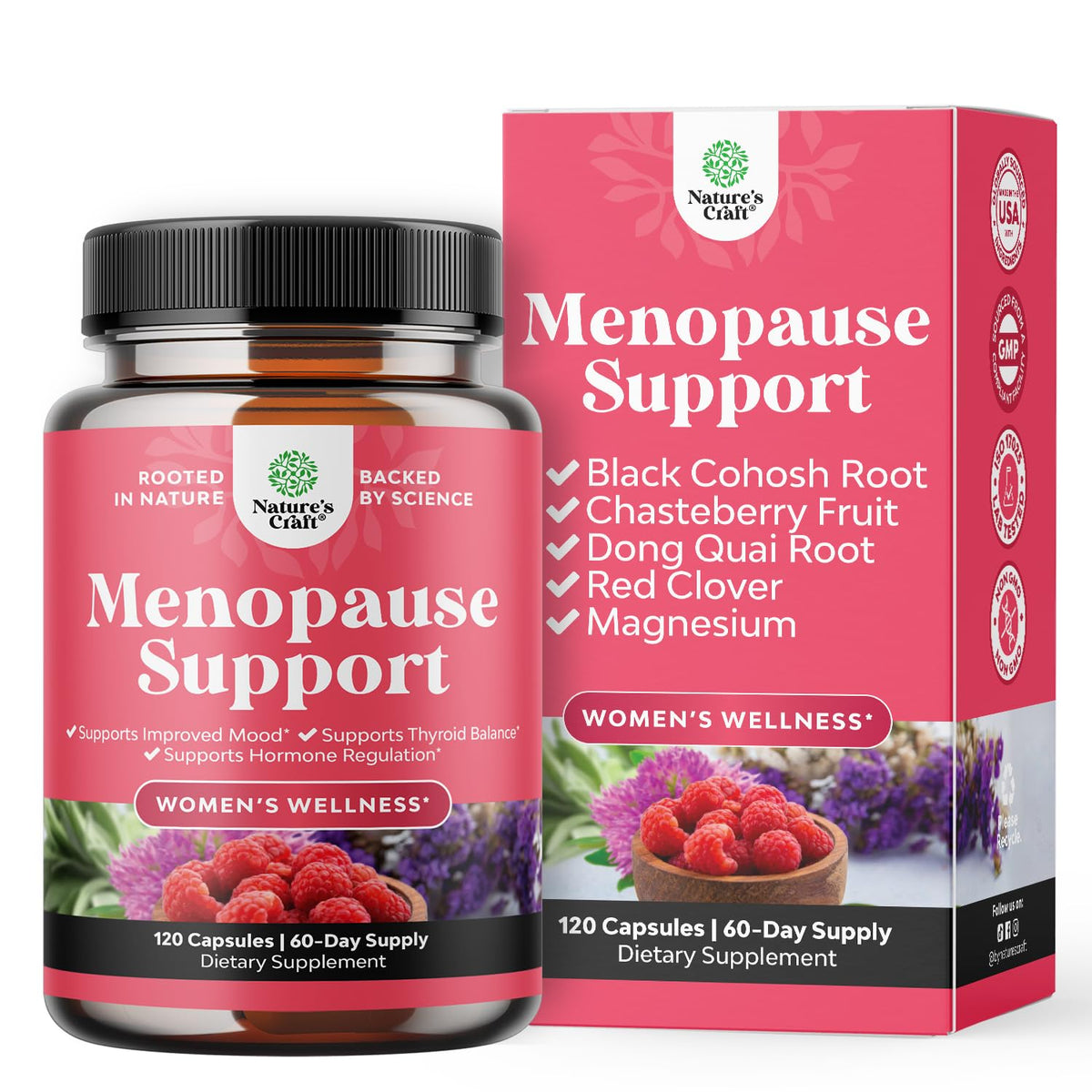 Complete Herbal Menopause Supplement for Women - Female Hormone Balance Capsules for Night Sweats Hot Flashes & Mood Swings with Dong Quai, Chaste Berry & Black Cohosh Root - 120 Count Pack - Maple Wellness Supplements