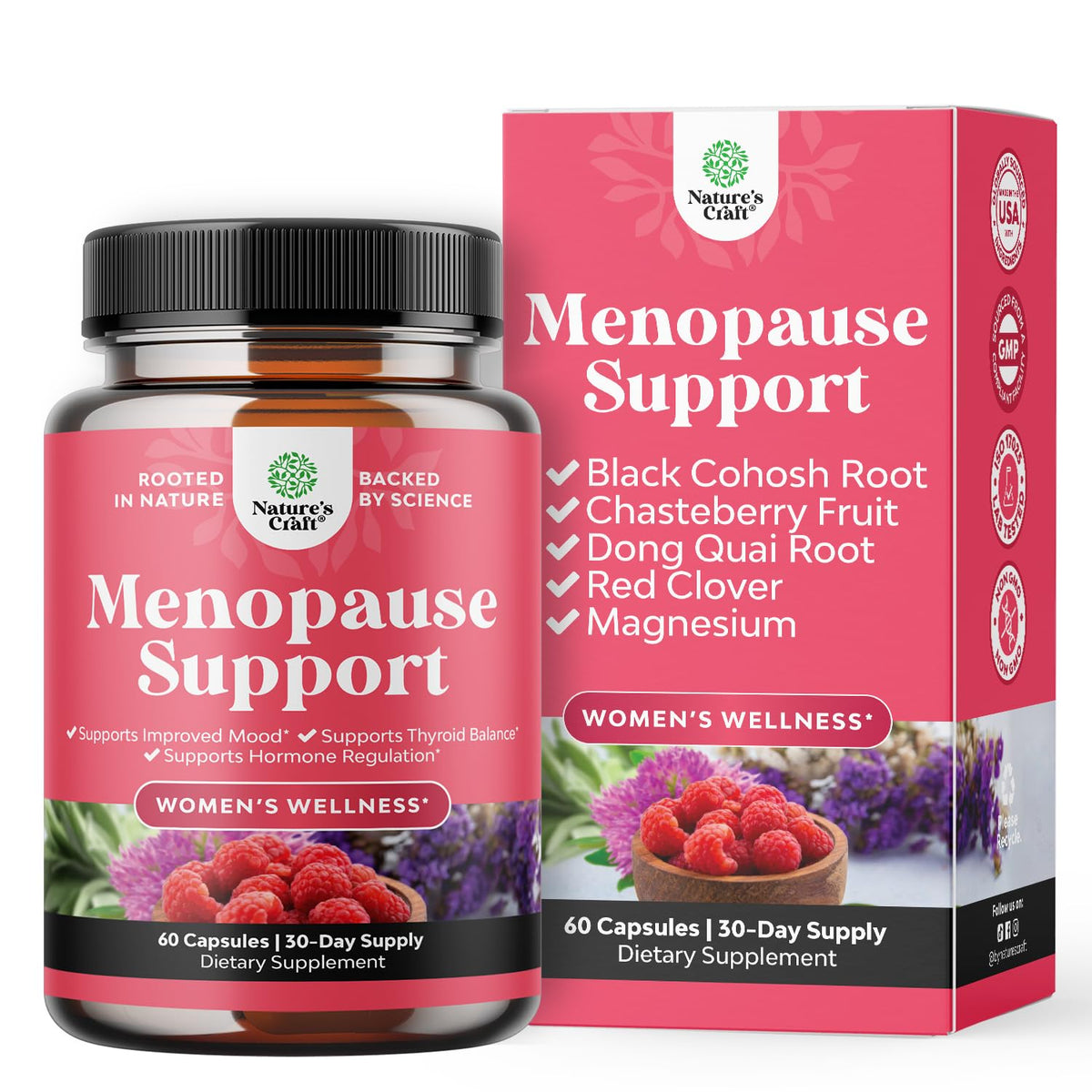 Complete Herbal Menopause Supplement for Women - Female Hormone Balance Capsules for Night Sweats Hot Flashes & Mood Swings with Dong Quai, Chaste Berry & Black Cohosh Root - 60 Count - Maple Wellness Supplements