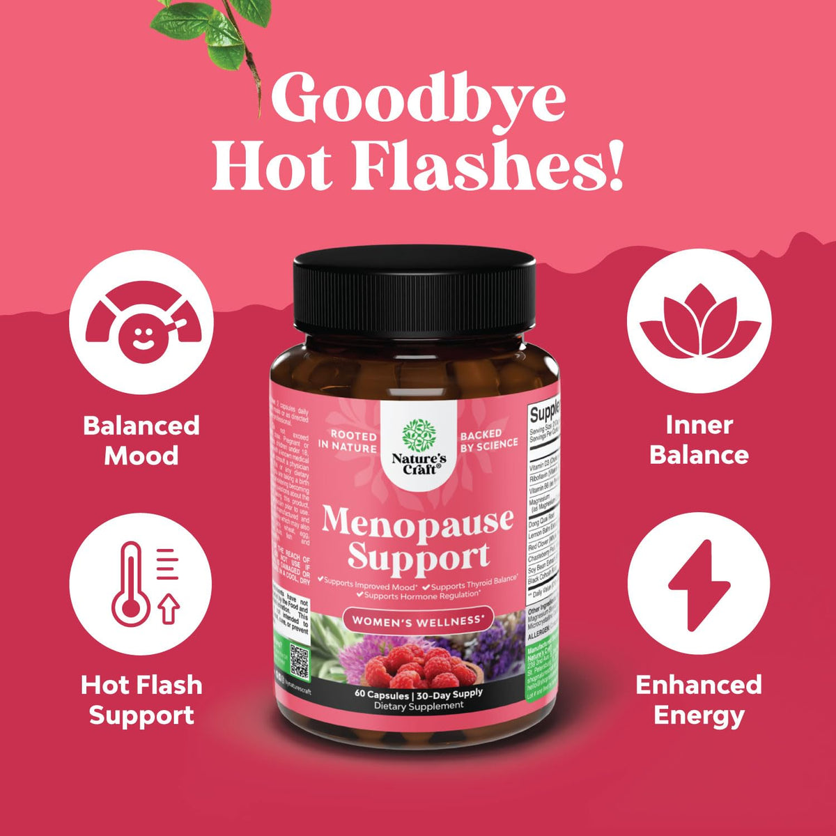 Complete Herbal Menopause Supplement for Women - Female Hormone Balance Capsules for Night Sweats Hot Flashes & Mood Swings with Dong Quai, Chaste Berry & Black Cohosh Root - 60 Count - Maple Wellness Supplements