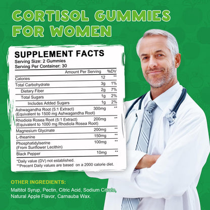 Cortisol Detox for Women Gummies, Cortisol Reducer Detox Manager, Magnesium Ashwagandha Rhodiola Rosea Herbal Complex for Mood/Focus & Sleep, Maintain Healthy Cortisol Levels - 30 Day Vegan Supply - Maple Wellness Supplements