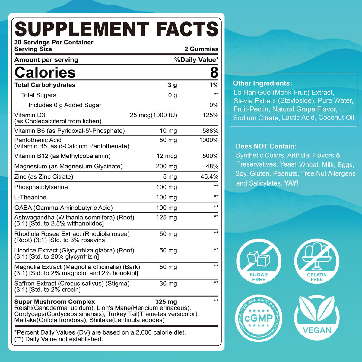 Cortisol Gummies for Women & Men, Sugar Free Cortisol Reducer Supplements w/ Magnesium, Ashwagandha, Mushroom, L-theanine, Rhodiola, Vitamin B6 B12 for Cortisol Detox, Relax, Sleep Support 2 Pack - Maple Wellness Supplements