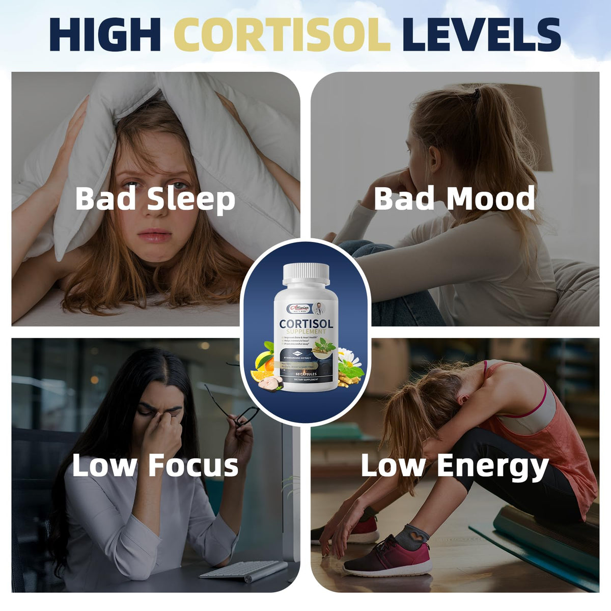 Cortisol Supplements for Women & Men,High Cortisol Reducer, Manager, Detox, Lower and Control,with Magnesium, Ashwagandha,Rhodiola, L-Theanine for Mood,Focus,Sleep - Maple Wellness Supplements