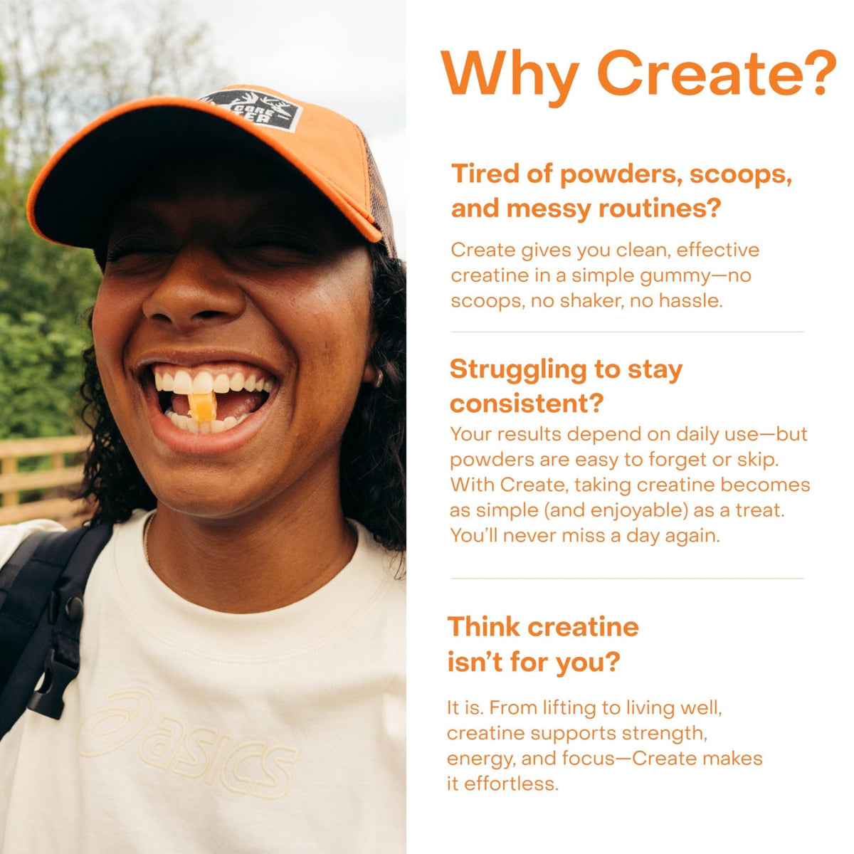 Create Creatine Monohydrate Gummies for Men & Women, Boost Focus, Strength, and Endurance, Anti-Melting Formula, Vegan, Gluten-Free, Non-GMO, 1.5g of Creatine per Gummy (Orange) - Maple Wellness Supplements
