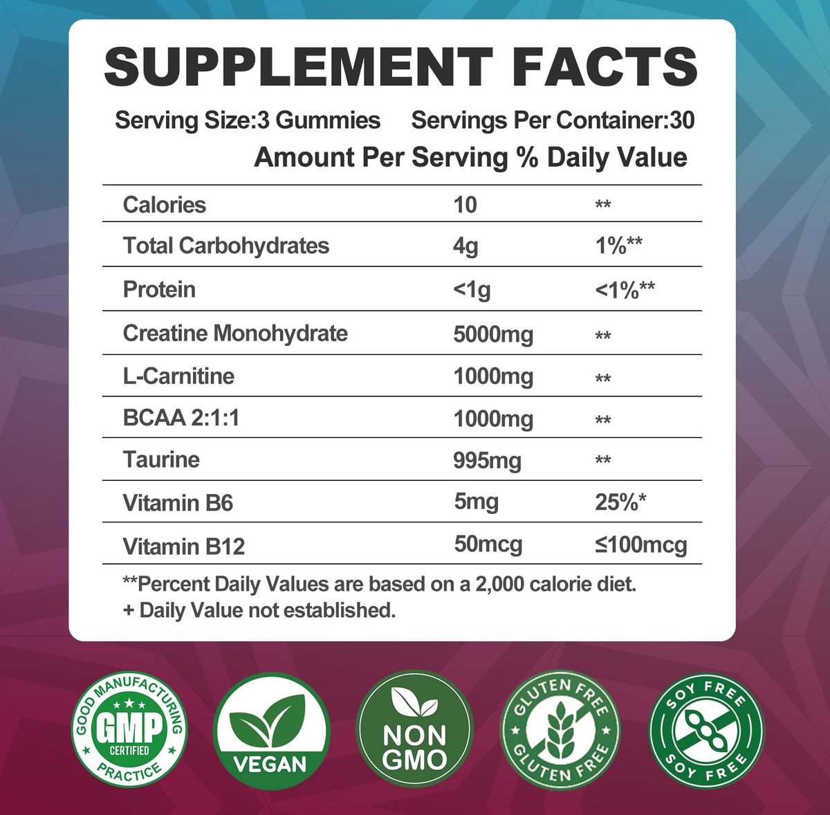 Creatine Monohydrate 8000mg Gummies with BCAA, L-Carnitine, Taurine & Vitamin B12 - Pre Workout Supplement for Muscle Growth, Strength & Energy, Multi-Flavor Chewable Gummies, - Maple Wellness Supplements