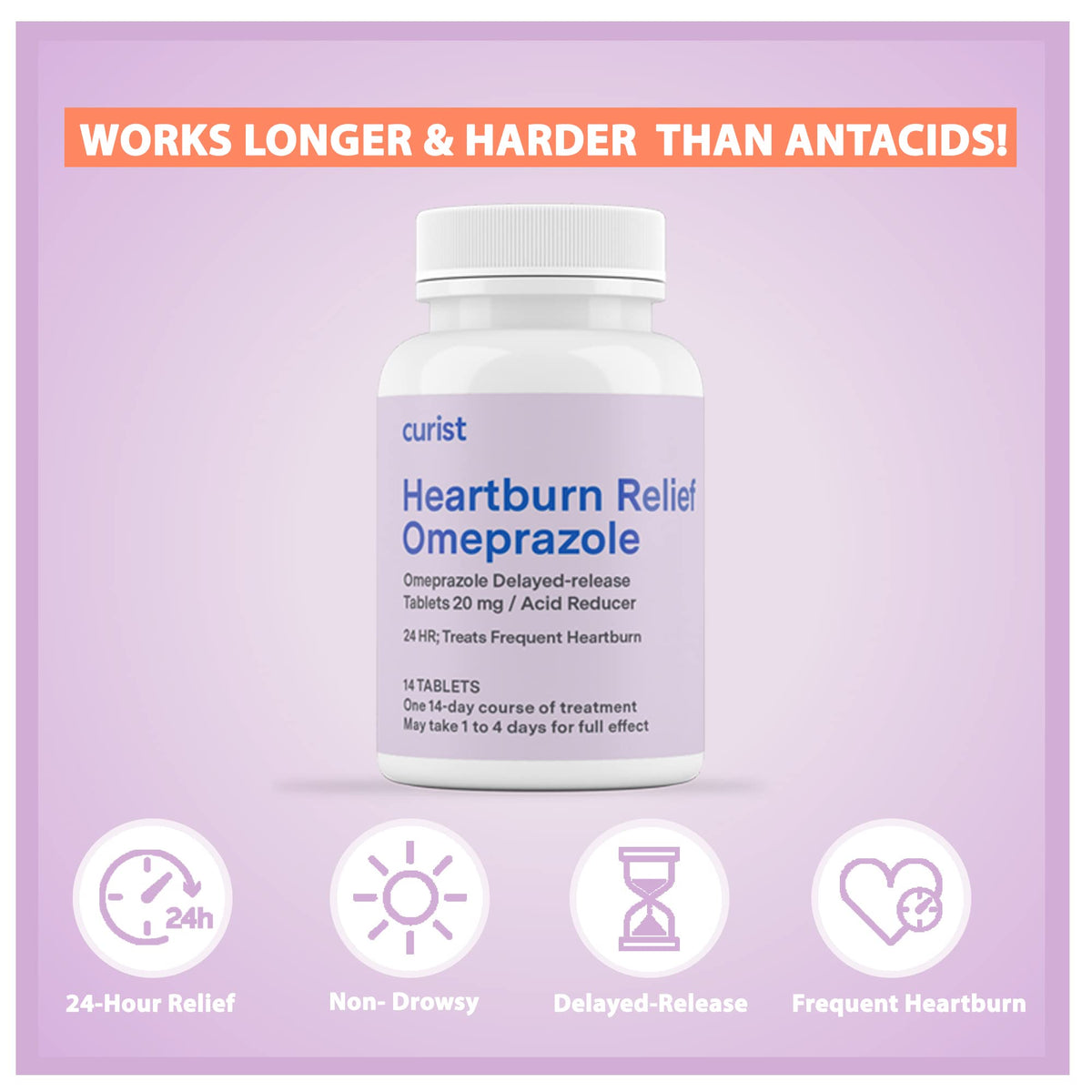 Curist Omeprazole 20mg Tablets Bulk Pack - 84Count Delayed-Release Tablets - Acid Reflux Medicine for Heartburn Relief (2 Pack of 42 Tablets - 84 Total) - Maple Wellness Supplements