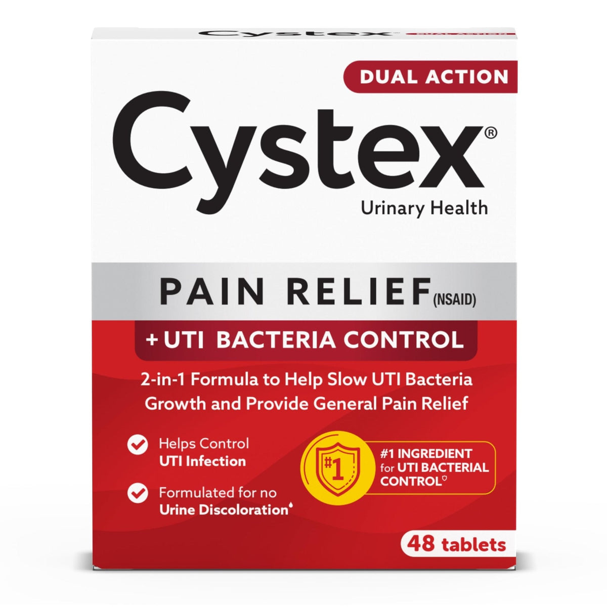 Cystex Dual-Action UTI Pain Relief & Prevention Tablets - 2-in-1 Formula Relieves Burning, Urgency, & Discomfort While Slowing Bacterial Growth - Non-Staining, Fast-Acting - 48-Count - Maple Wellness Supplements