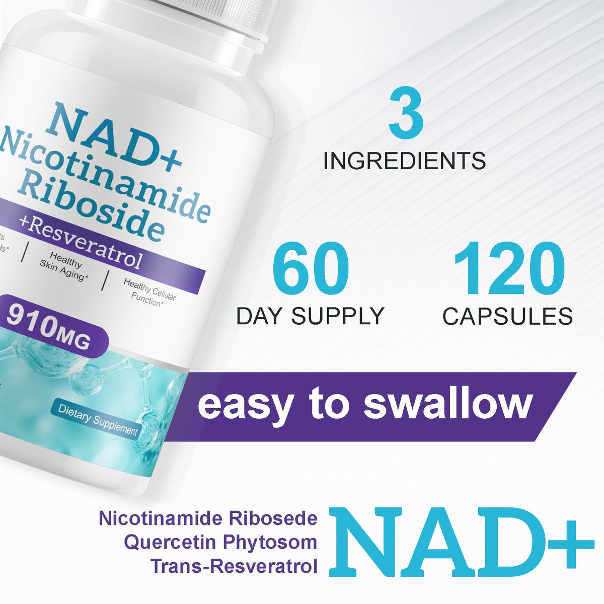 Daiasns NAD Supplement for Men and Women - Liposomal Nicotinamide Riboside, Quercetin, NAD+ Supplement with Resveratrol 910mg - Supports Muscle, Brain, Energy, 120 Capsules - Maple Wellness Supplements