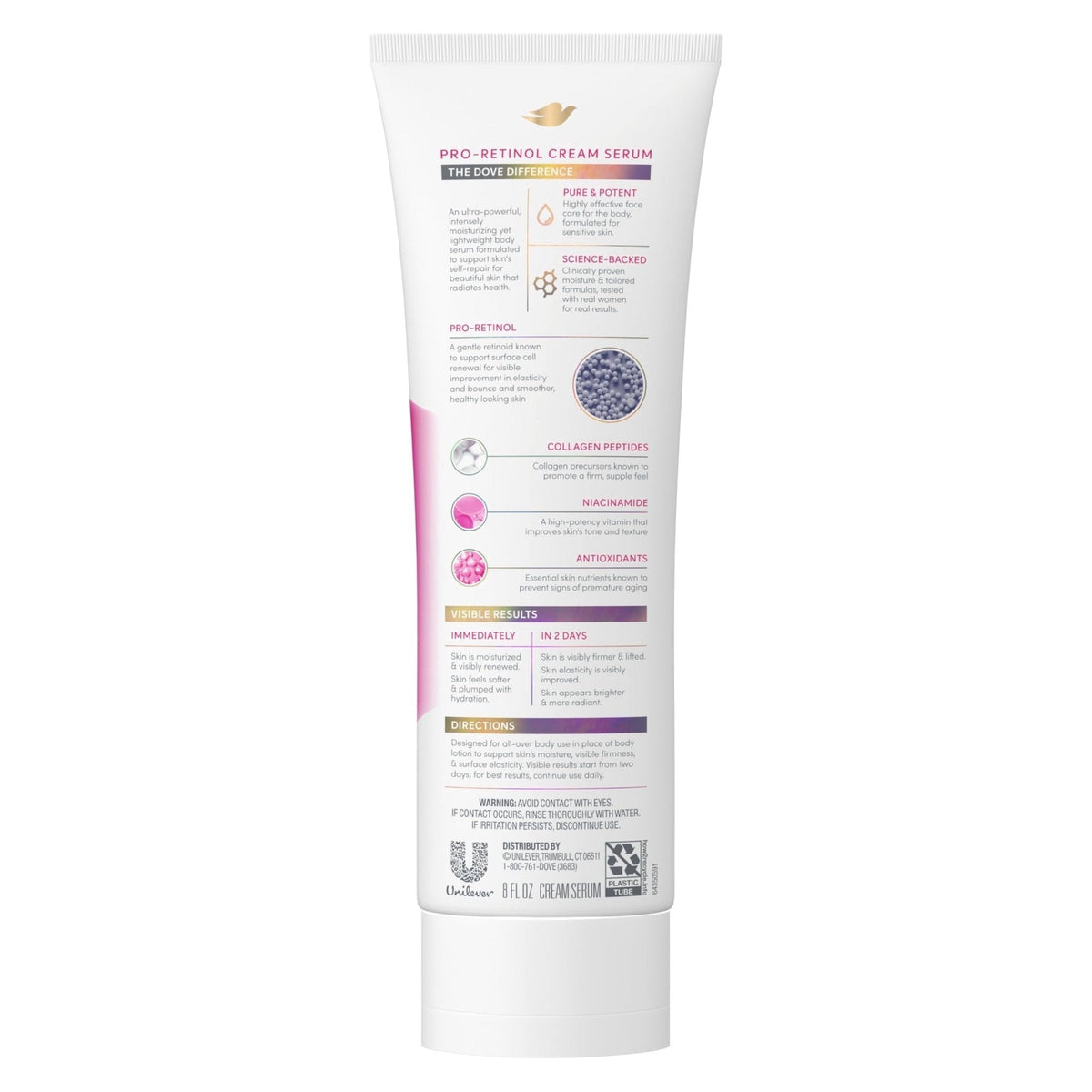 Dove Cream Serum Pro-Retinol + Firming for Elasticity and Firmness, with Collagen Peptides, Niacinamide and Antioxidants Lotion, 8 oz - Maple Wellness Supplements