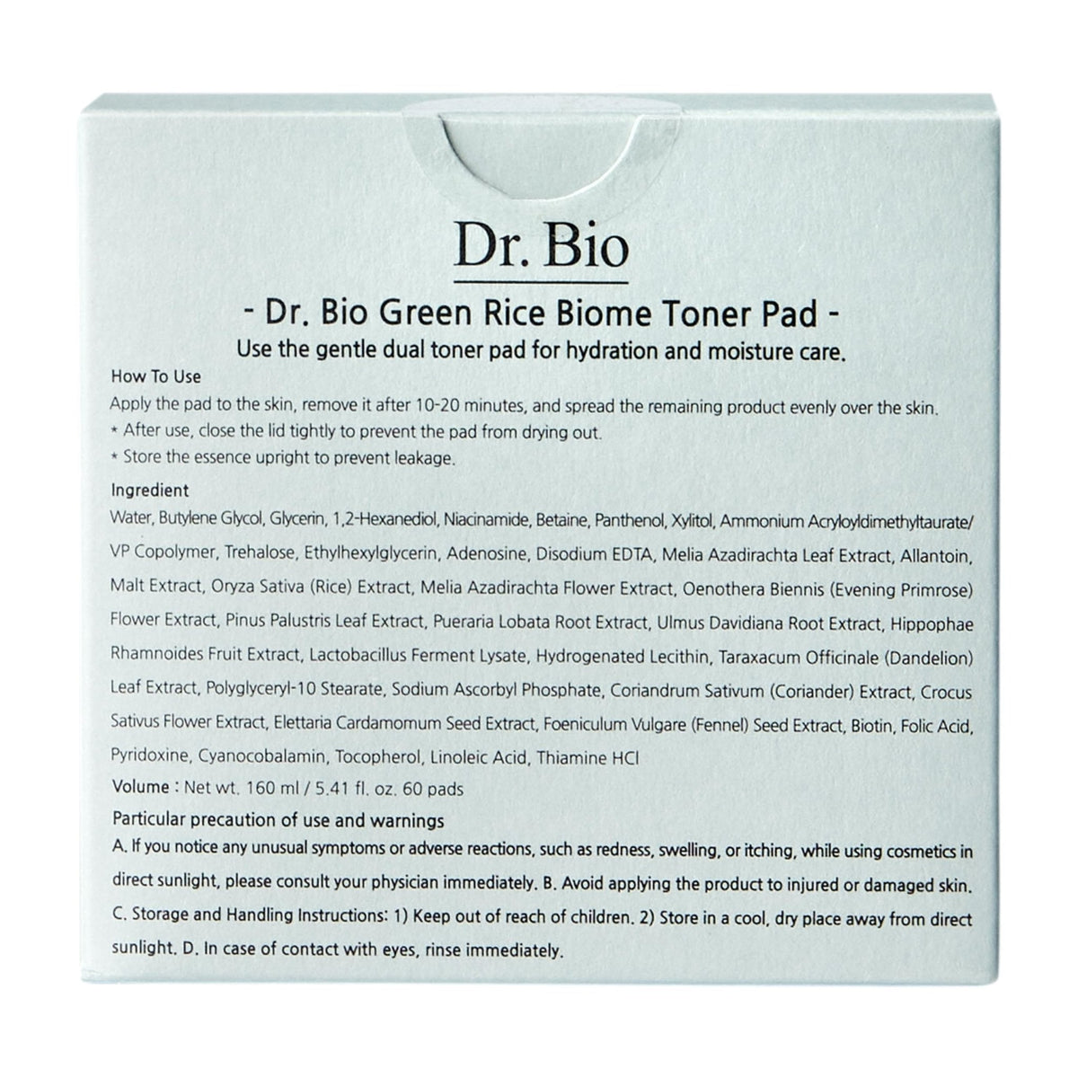 Dr.Bio Green Rice Biome Toner Pad (5.54oz/60 Pads) with Probiotic, Exfoliating, Remove Blackheads & Whiteheads, Radiant Skin, Dual-Sided Pad for Sensitive Skin, Fragrance-Free, Vegan Korean Skincare - Maple Wellness Supplements