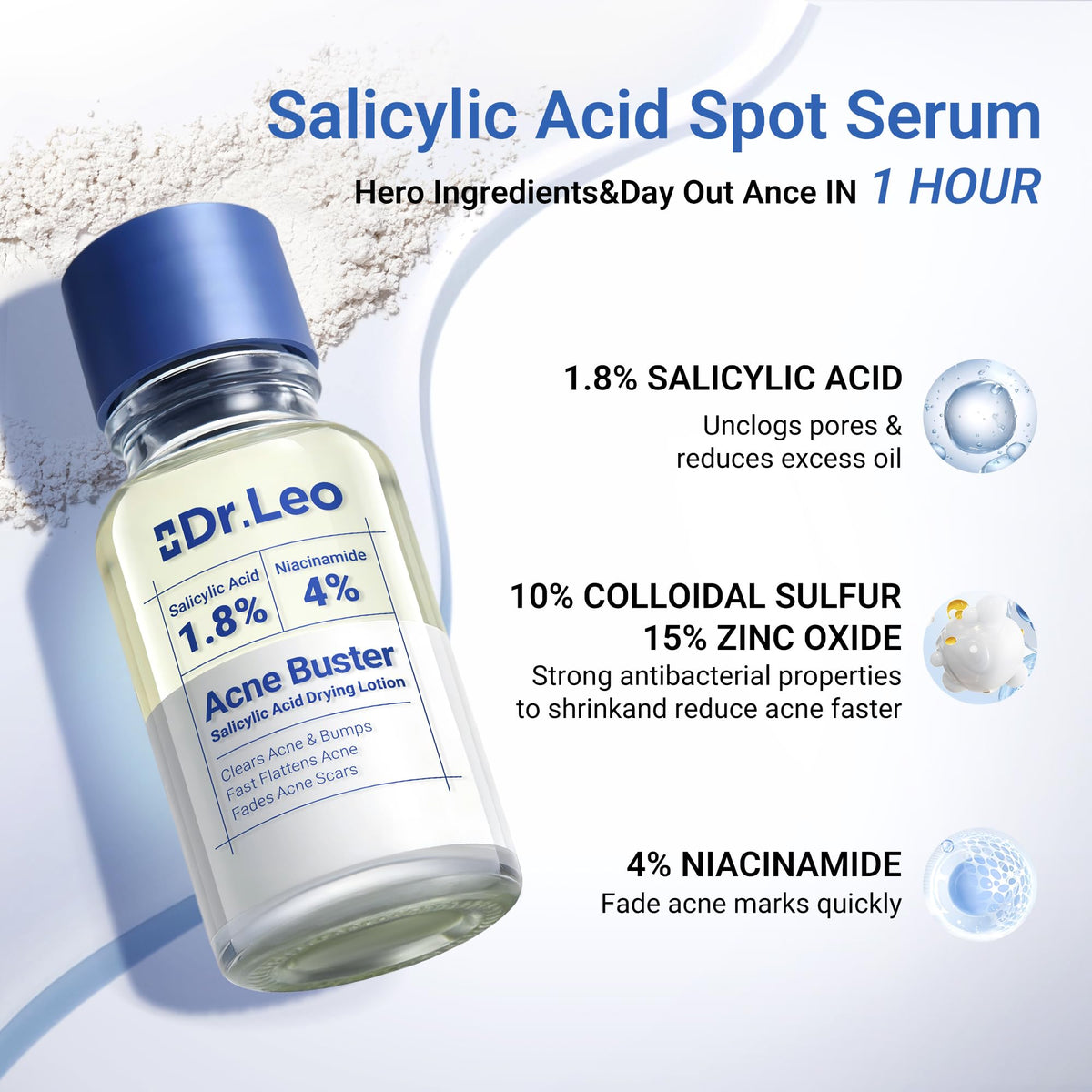 Dr.Leo 1.8% Salicylic Acid Spot Serum, Acne Treatment for Acne-Prone Sensitive Skin | Niacinamide, Fast Pimple Relief, Fades Acne Marks - Maple Wellness Supplements