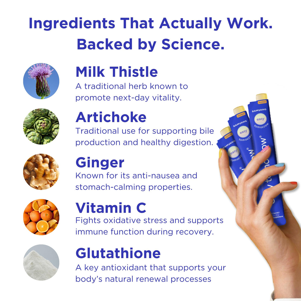 EASY TOMORROW - Natural Energy & Morning Vitality Jelly Stick - Daily Korean Skin Health Supplement & After Drinking Support with DHM & Glutathione - K-Beauty Inspired (White Grape Flavor, 20 Sticks) - Maple Wellness Supplements