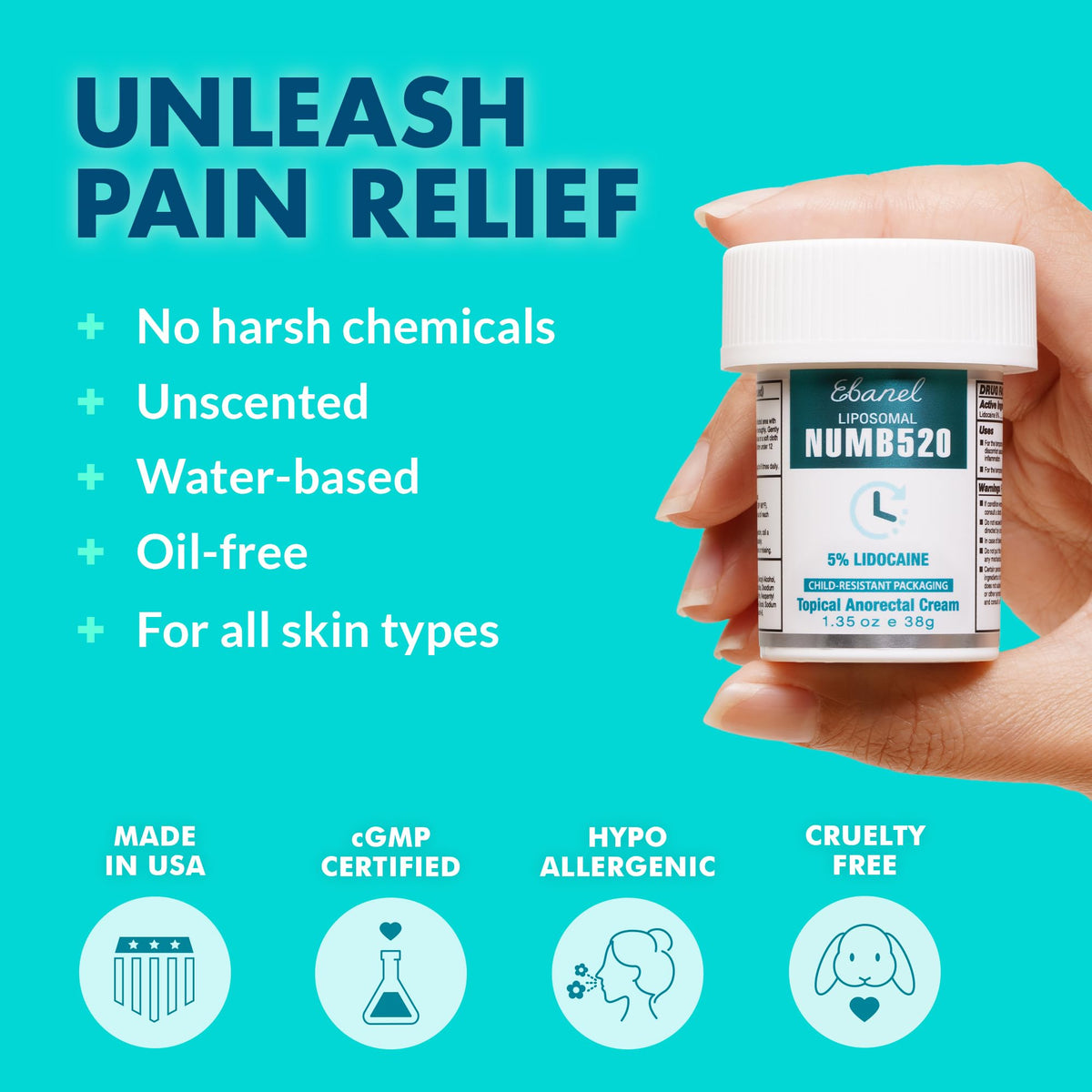 Ebanel 5% Lidocaine Numbing Cream, 2-Pack Pain Relief Burn Itch Numb Cream, Maximum Strength Topical Anesthetic with Allantoin, Vitamin E for Local and Anorectal Uses, Hemorrhoid Treatment - Maple Wellness Supplements