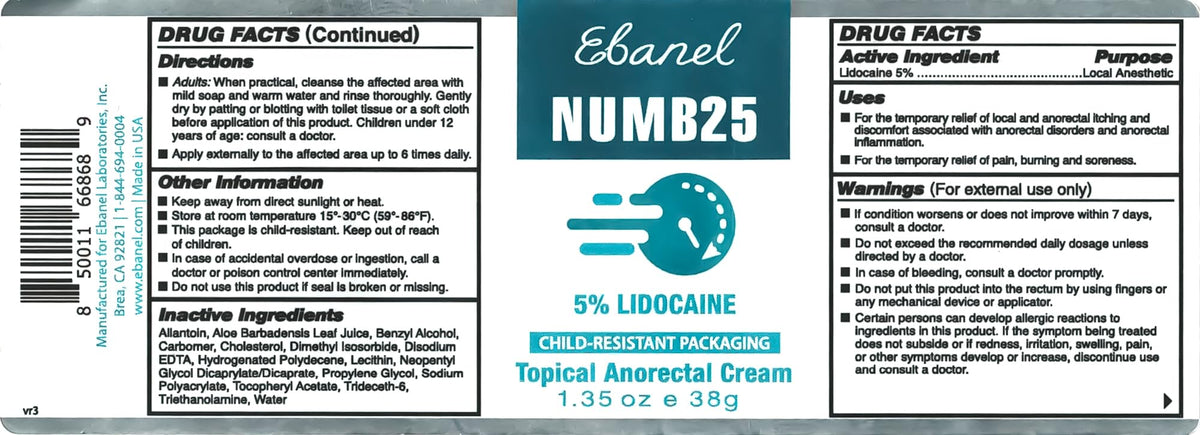 Ebanel 5% Lidocaine Numbing Cream, Pain Relief Burn Itch Numb Cream, Maximum Strength Numb25 Topical Anesthetic with Allantoin, Vitamin E for Local and Anorectal Uses, Hemorrhoid Treatment, 1.35 Oz - Maple Wellness Supplements