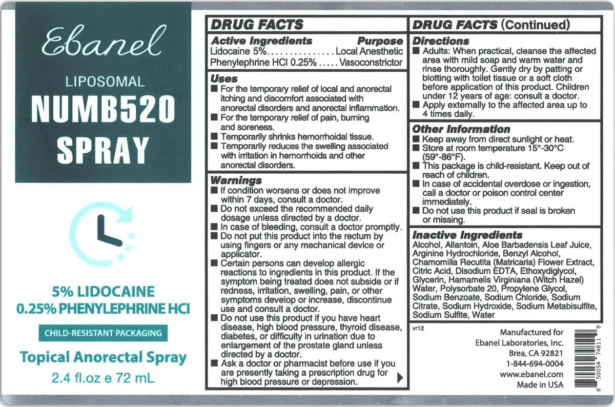 Ebanel 5% Lidocaine Spray Pain Relief Numb520 Burn Itch Relief Numbing Spray for Skin, Topical Anesthetic Postpartum Hemorrhoid Treatment with Phenylephrine for Local and Anorectal Uses - Maple Wellness Supplements