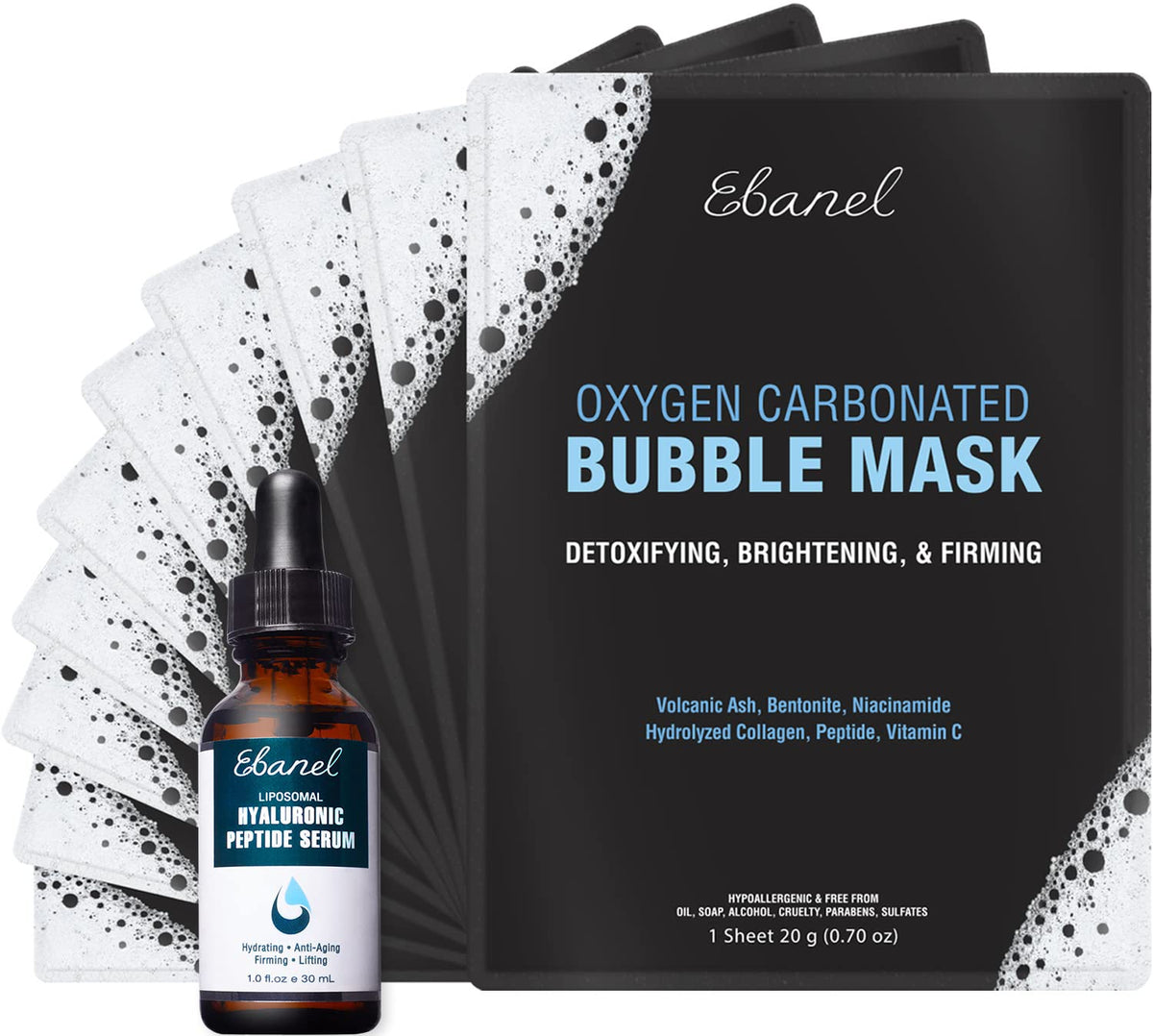 Ebanel Bundle of 10 Pack Bubble Clay Masks, and 2.5% Retinol Serum - Maple Wellness Supplements