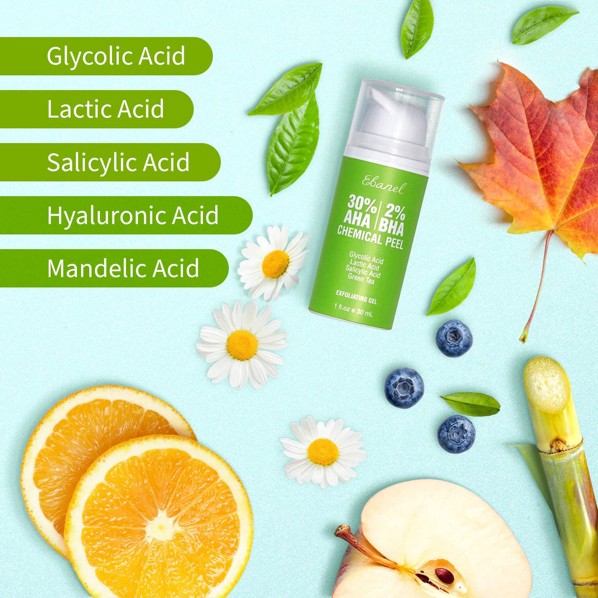 Ebanel Bundle of Gentle Exfoliating Face Scrub Peeling Gel and 30% AHA 2% BHA Chemical Peel Exfoliant Gel - Maple Wellness Supplements