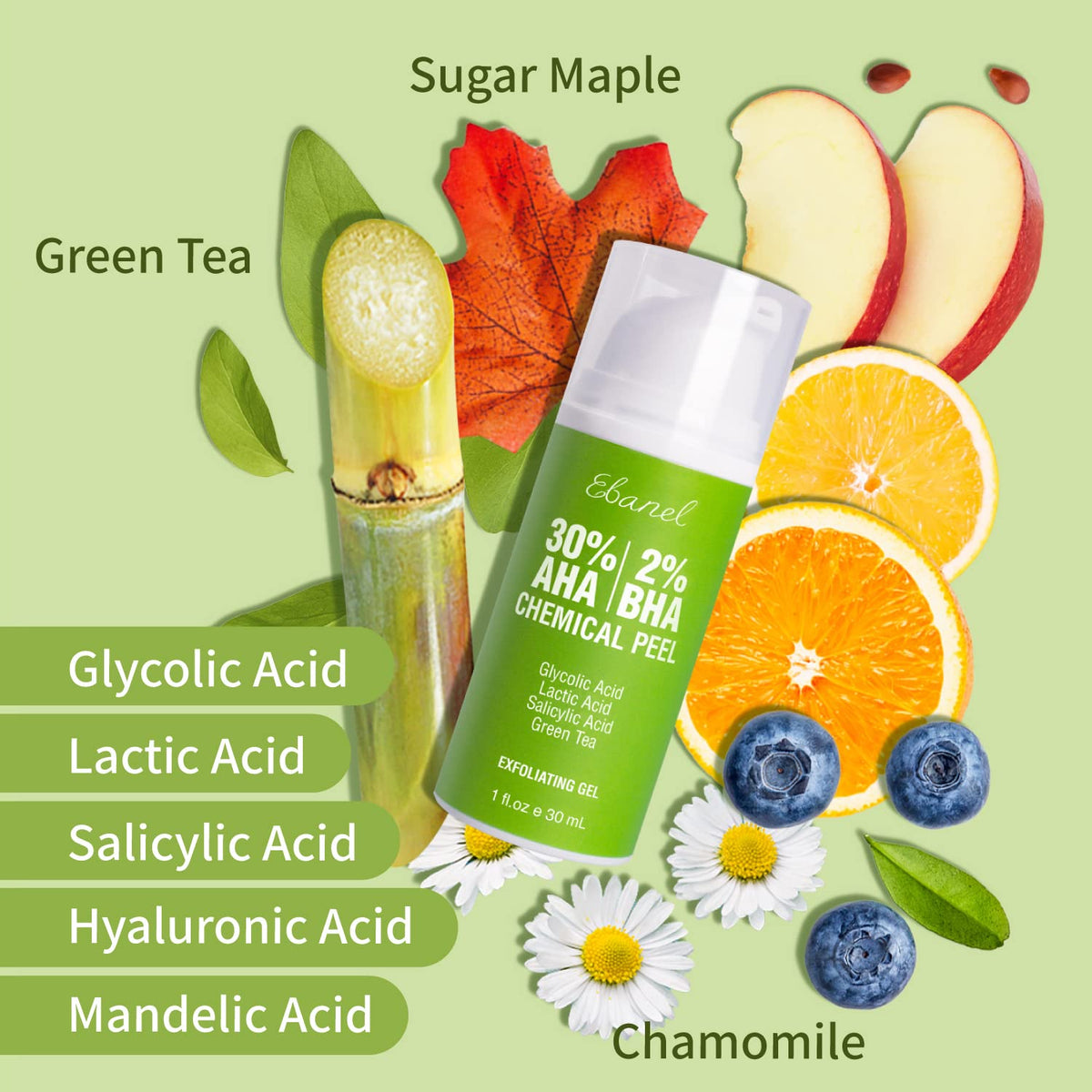 Ebanel Bundle of Hyaluronic Acid Serum and 30% AHA 2% BHA Chemical Peel Exfoliant Gel - Maple Wellness Supplements