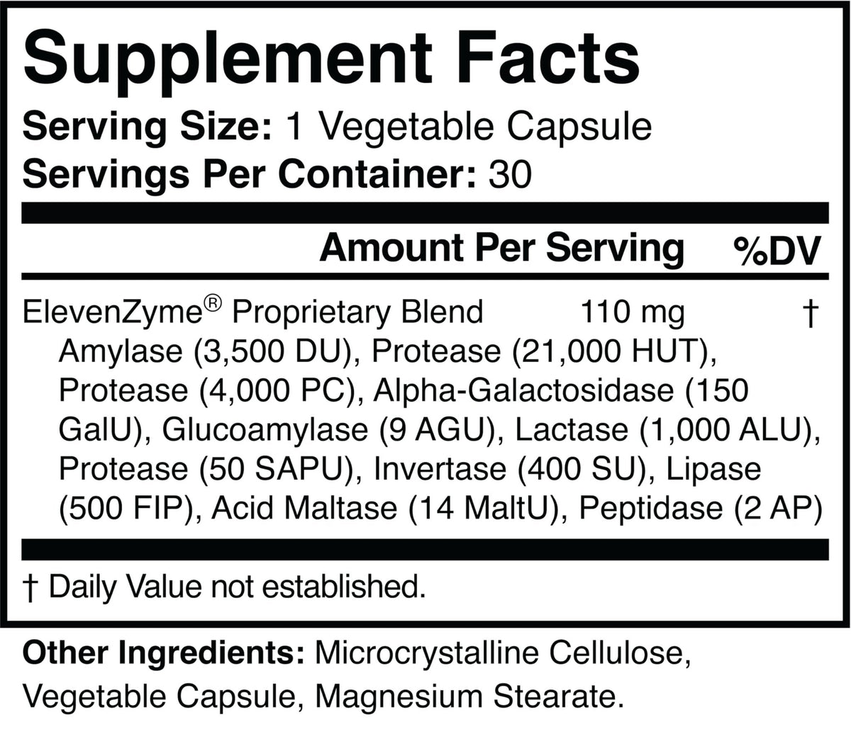 ElevenZyme - Natural Digestive Enzyme Supplement - Non-GMO, Vegan - Maple Wellness Supplements