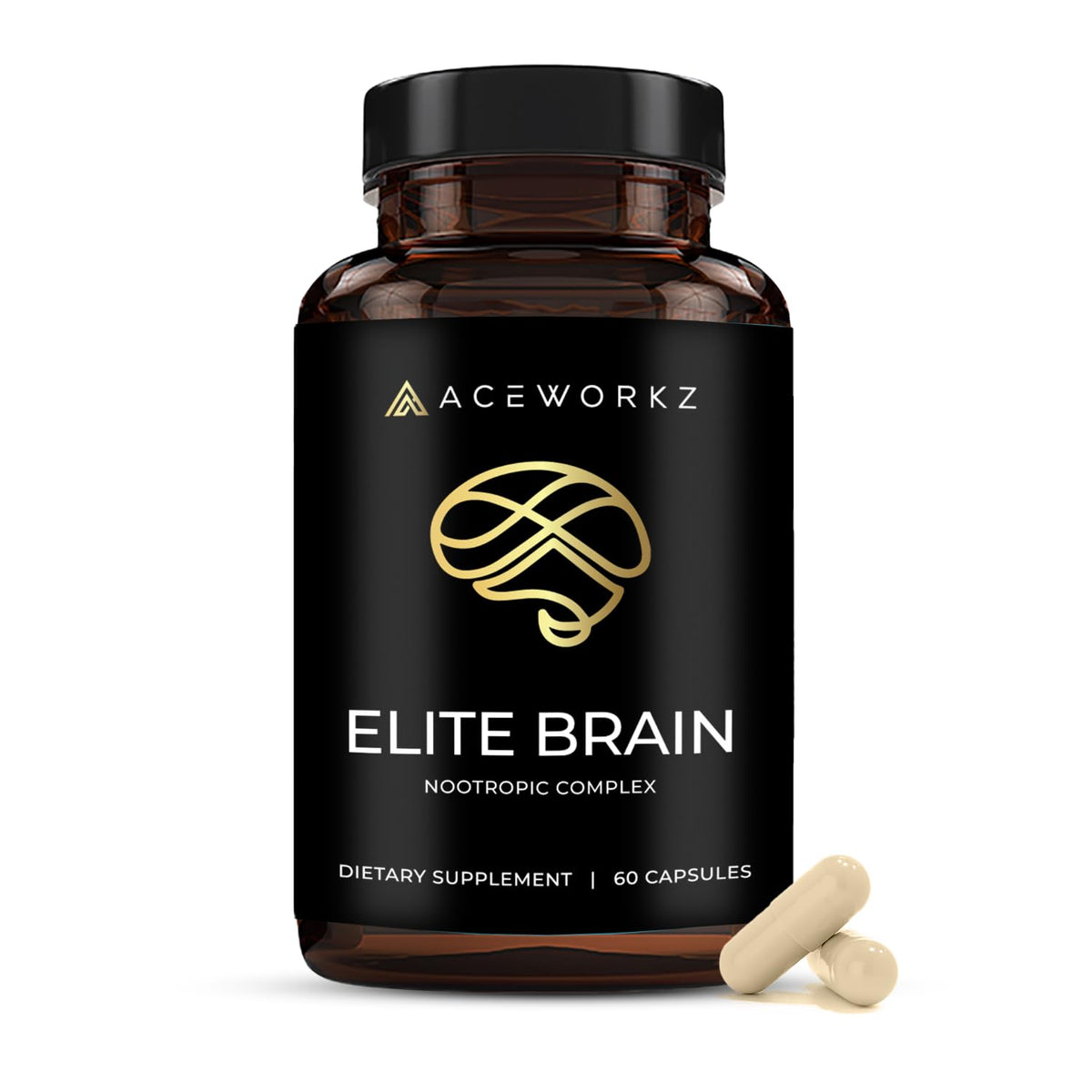 Elite Brain - Nootropic Supplement for Focus, Memory & Mental Clarity – Caffeine-Free Natural Energy with Lion’s Mane, L-Theanine & Vitamin B Complex (60 Capsules) - Maple Wellness Supplements