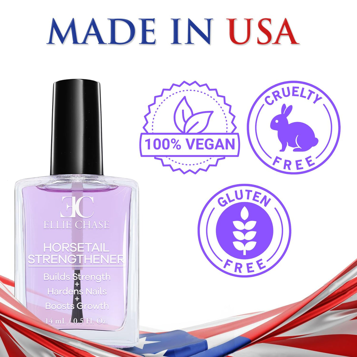 Buy ​Ellie Chase Horsetail Nail Strengthener, Growth, Hardener, Repair Treatment Polish 0.5 OZ/Help Splits, Breaks, Thin, Weak - Vitaza UK Supplements UK