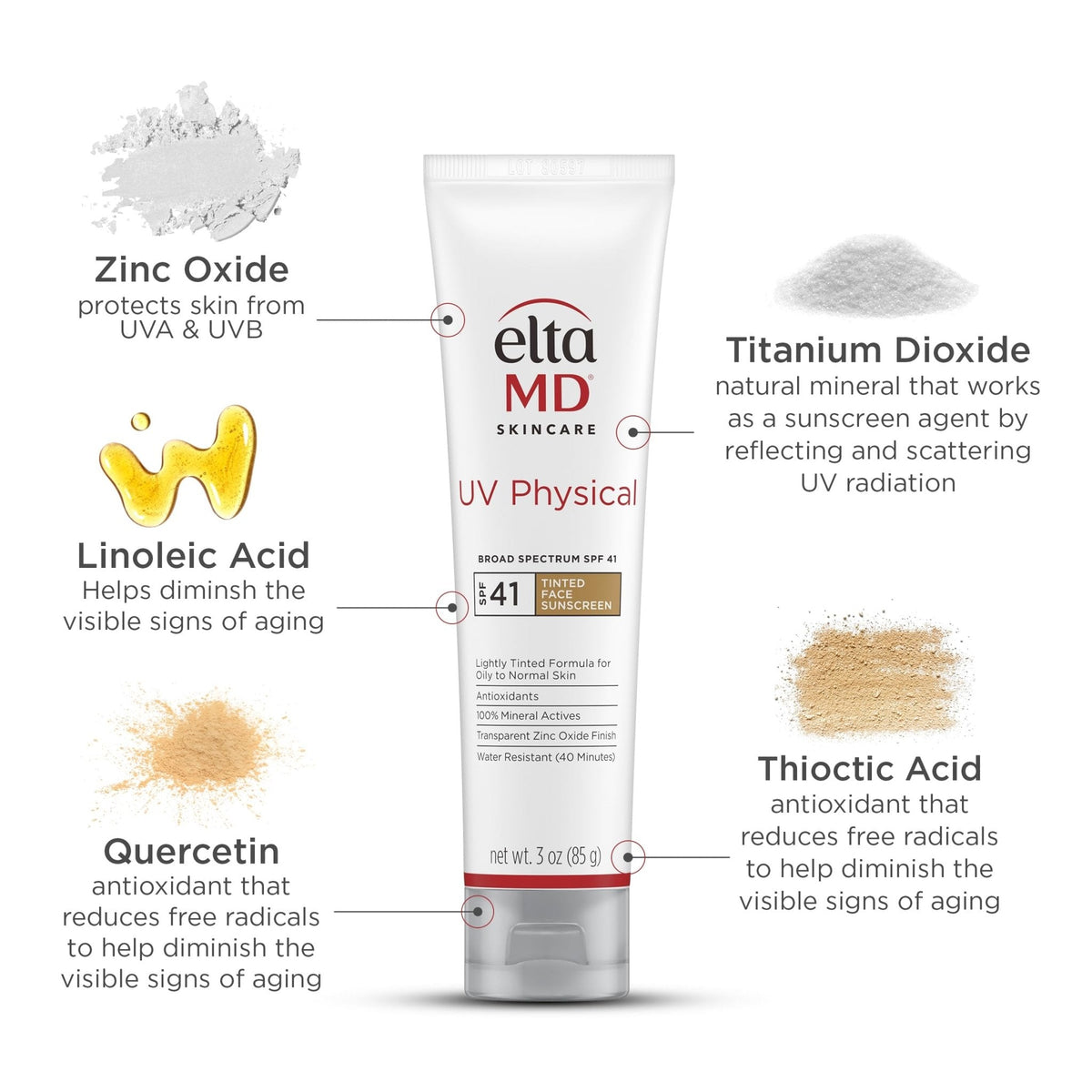 EltaMD UV Physical Tinted Mineral Sunscreen for Face SPF 41, 100% Mineral Actives Tinted Face Lotion, Water Resistant, Paraben-Free - Maple Wellness Supplements