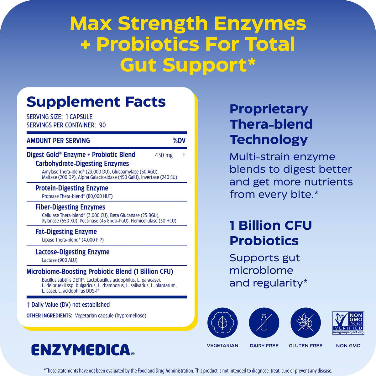 Enzymedica Digest Gold + Probiotics - Digestive Enzyme Supplement for Women & Men, Enzyme and Probiotic Capsules for Digestion, Gut Health Support, - Maple Wellness Supplements