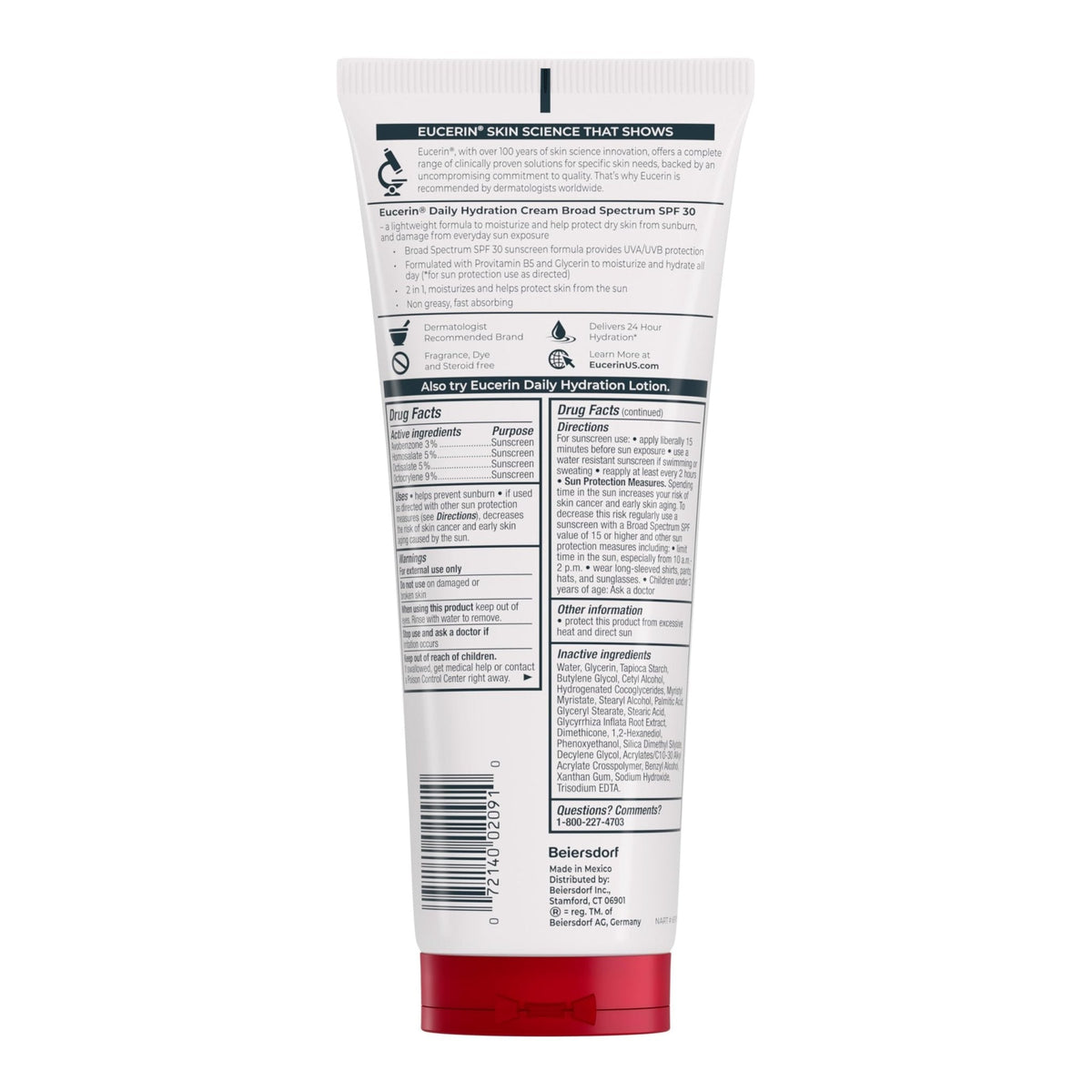 Eucerin Daily Hydration Broad Spectrum SPF 30 Sunscreen Body Cream for Dry Skin, Fragrance Free Sunscreen Moisturizer, 8 Oz Tube - Maple Wellness Supplements