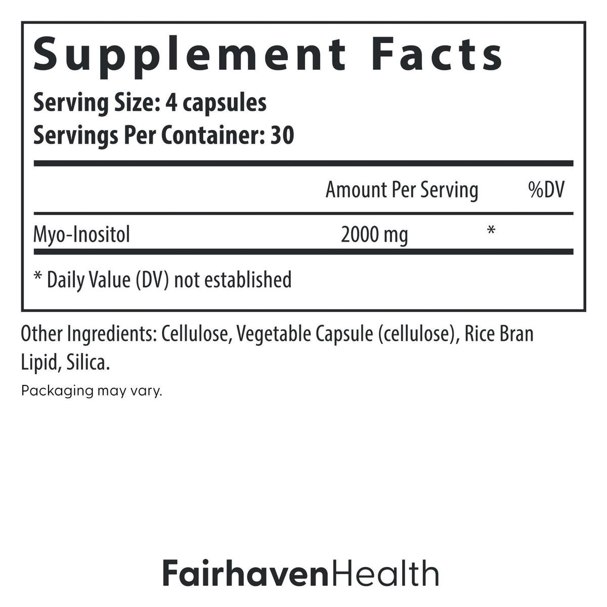 Fairhaven Health Myo-Inositol Supplement for Women and Men | Vitamin B8 2000mg | Vegan Inositol Powder Capsules | Gluten, Dairy and Soy Free | 120 Inositol Capsules - Maple Wellness Supplements