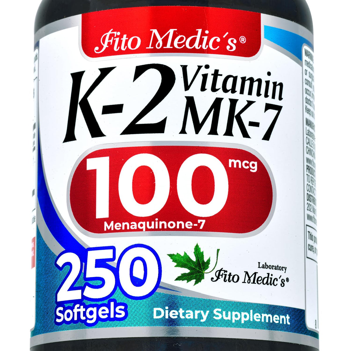 FITO MEDIC'S Lab | Vitamin k2 | k2 Vitamin Supplement | Vitamin k | 250 softgels | 100 mcg | - Maple Wellness Supplements
