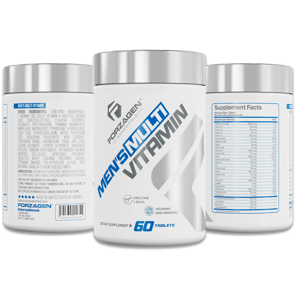 Forzagen Essentials Men's Multivitamin with Creatine and BCAA, Complete Vitamin and Mineral Complex, 60 Tablets - Maple Wellness Supplements
