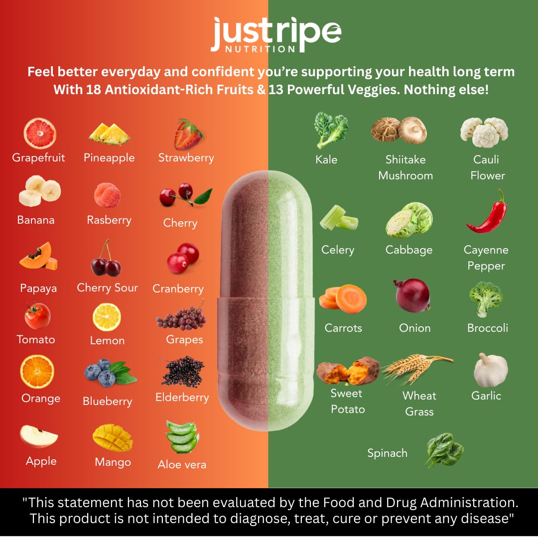 Fruits and Veggies Supplement - 90 Fruit and 90 Vegetable Capsules - 100% Whole Natural Superfood - Filled with Super Greens Vitamins and Minerals - Supports Balance Energy Levels (1 Pack) - Maple Wellness Supplements