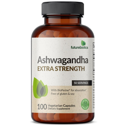Futurebiotics Ashwagandha Extra Strength Stress & Mood Support with BioPerine - Non GMO Formula, 100 Vegetarian Capsules - Maple Wellness Supplements