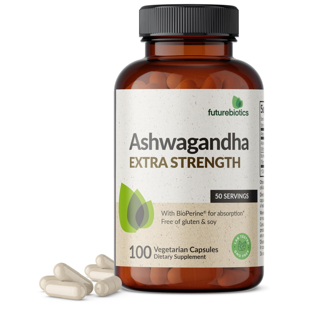 Futurebiotics Ashwagandha Extra Strength Stress & Mood Support with BioPerine - Non GMO Formula, 100 Vegetarian Capsules - Maple Wellness Supplements