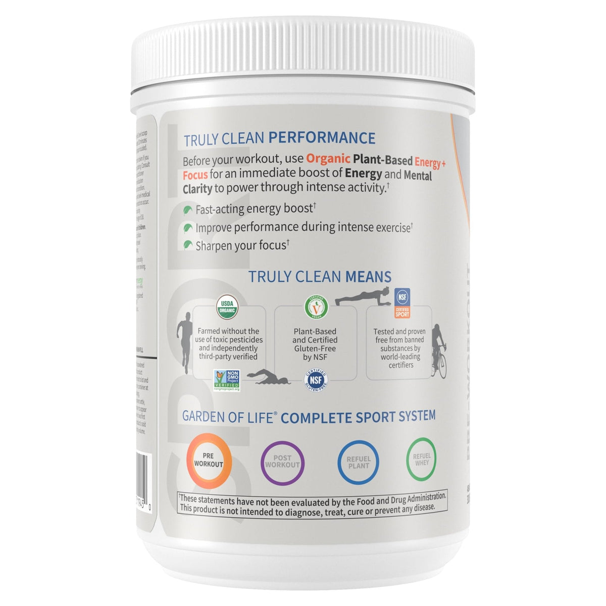 Garden of Life Sport Organic Plant Based Energy + Focus Clean Pre Workout Powder, with 85mg Caffeine, Natural No Booster, B12, Vegan, Gluten Free, Non-GMO, BlackBerry, 15.3 Oz - Maple Wellness Supplements