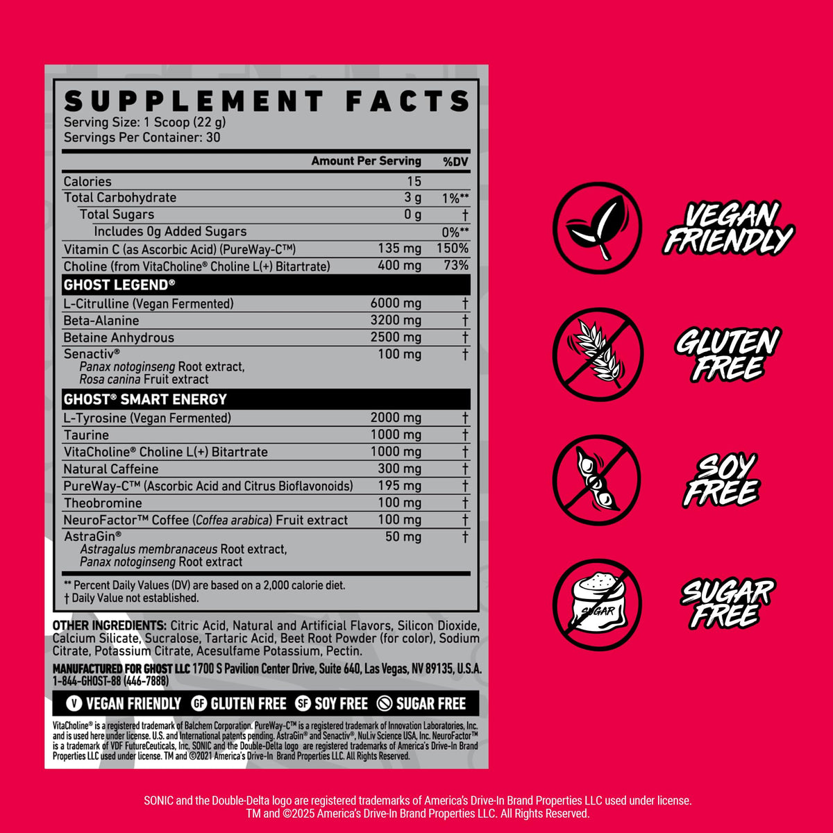 GHOST Legend Pre Workout Powder, Sonic Cherry Limeade - 30 Servings – Pre-Workout for Men & Women with Choline, L-Citrulline, - Maple Wellness Supplements