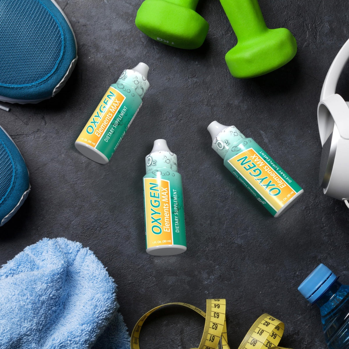 GHT Oxygen Elements Max Liquid Oxygen Drops in 1 Ounce Bottle, Portable Supplement - Bolster Endurance and Stamina, Cleanse Cells (3 Pack) - Maple Wellness Supplements