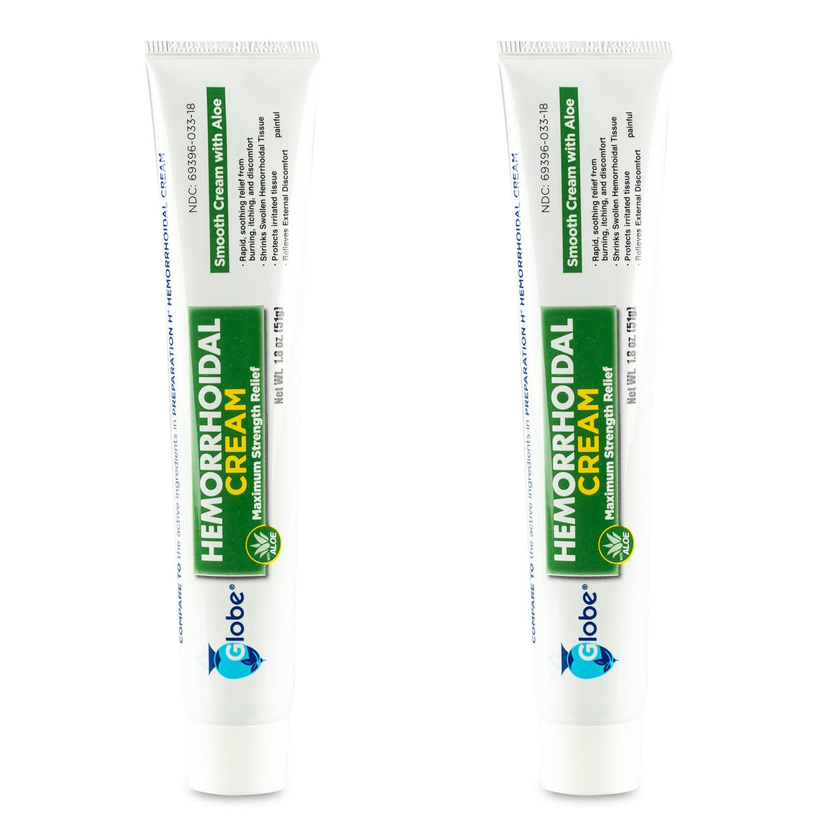Globe Hemorrhoidal Cream (2 Pack) 1.8 oz w/Applicator Phenylephrine, Pramoxine with Aloe, Relief from Burning, Itching and Discomfort of Hemorrhoids. - Maple Wellness Supplements