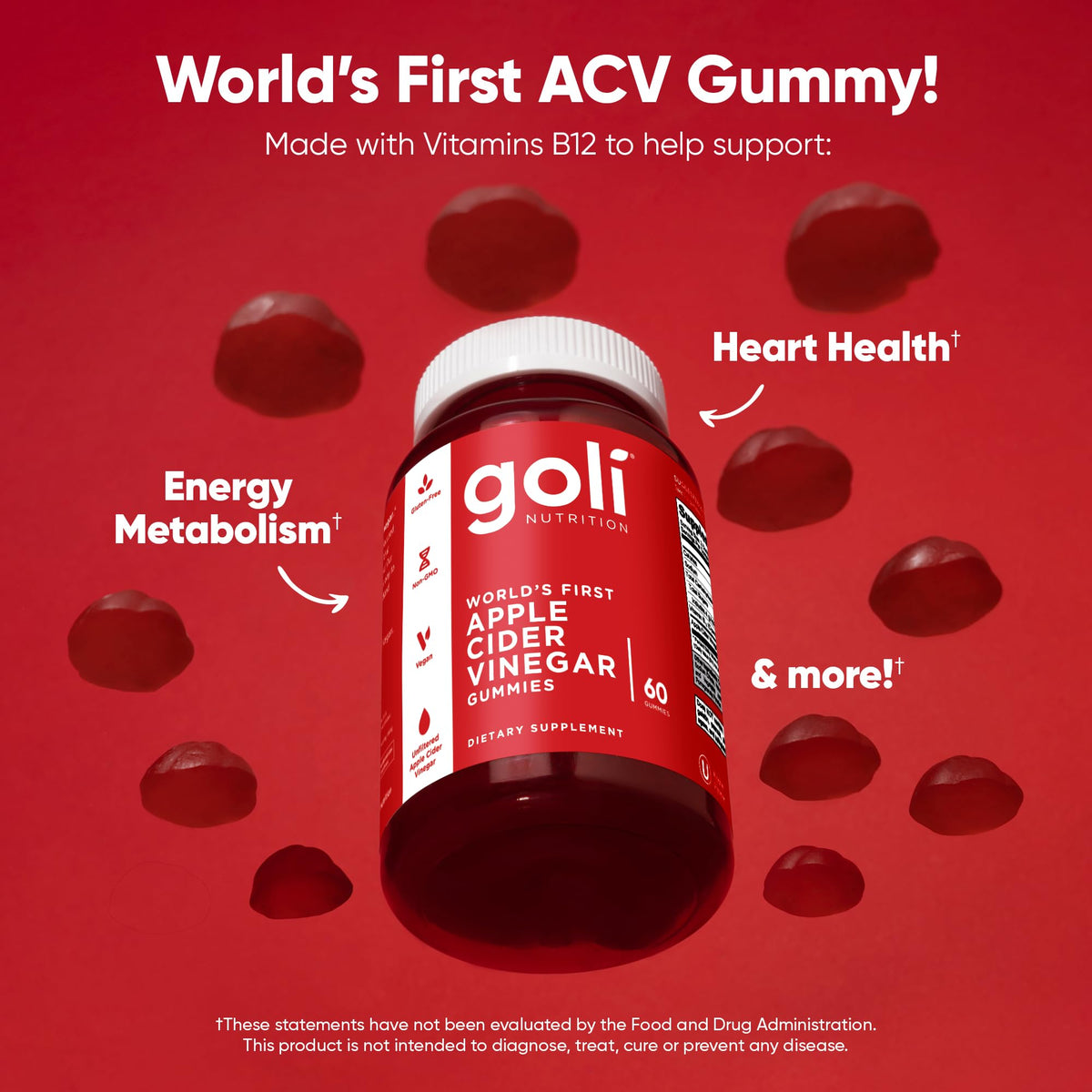Goli Apple Cider Vinegar Gummies - Worlds First ACV Gummy with Vitamin B12, Beetroot & Pomegranate - Maple Wellness Supplements