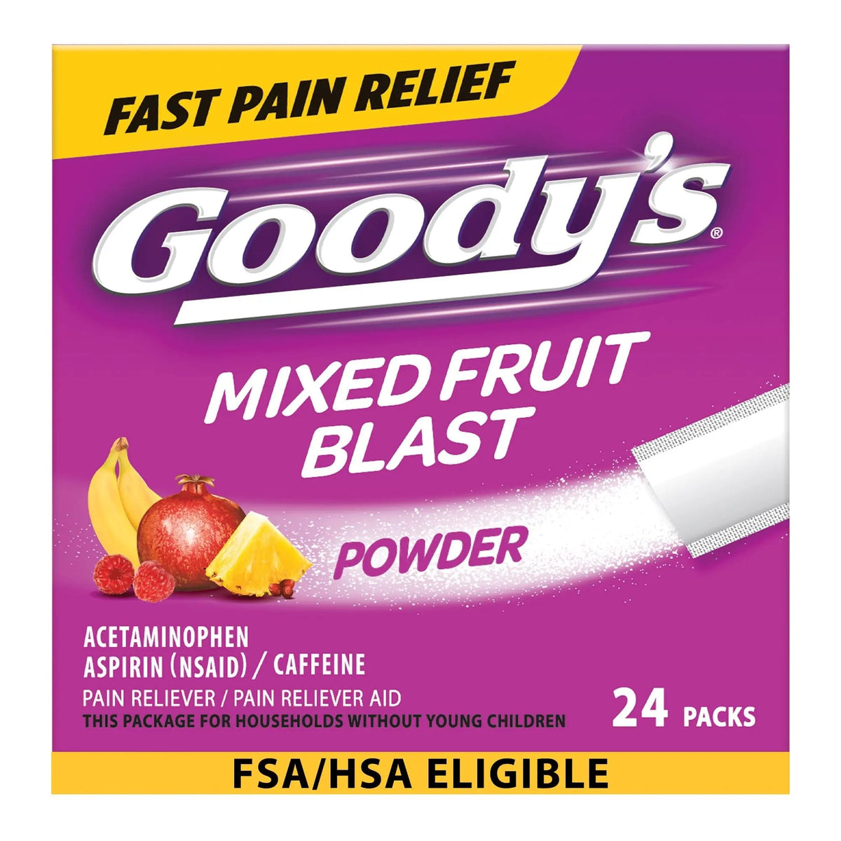 Goody's Pain Relief Powders, Extra Strength Headache Powder Mixed Fruit Blast, 24 ct (Pack of 1) - Maple Wellness Supplements