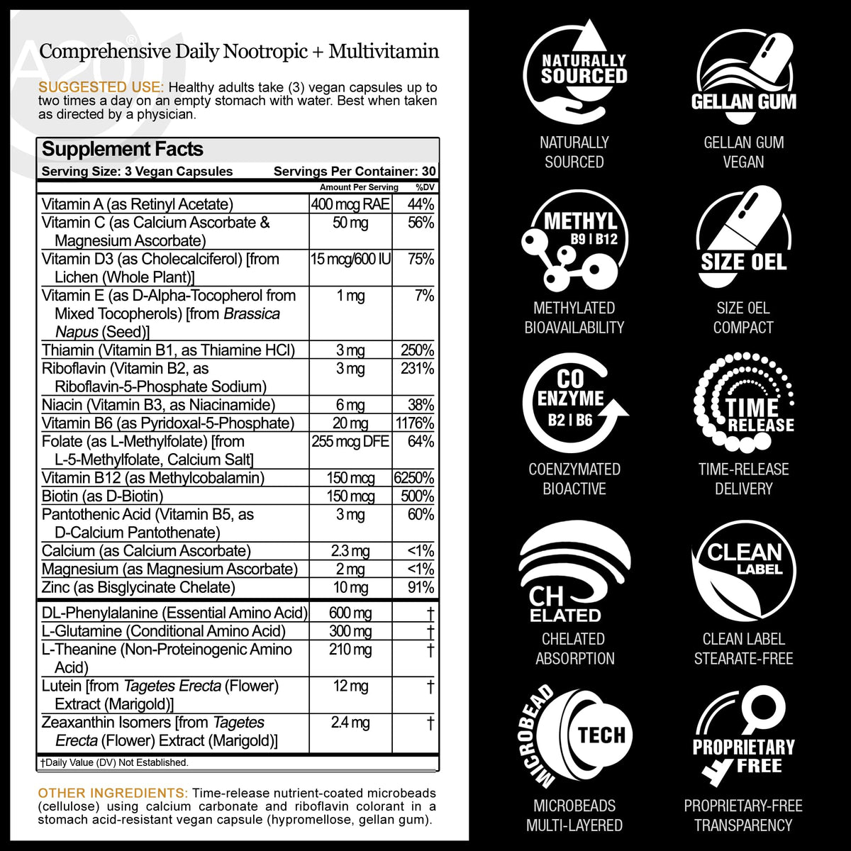 HCF A20 Microbead Brain Health Supplements for Adults for Memory, Focus, Calm, Mood, Alertness, Attention, Vision, Sleep, Immune System, 20 Premium Nootropic Nutrients Multivitamin & 7 Advances® Tech - Maple Wellness Supplements