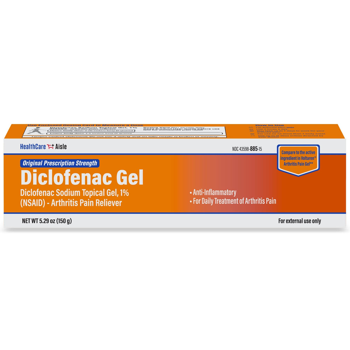 HealthCareAisle Diclofenac Gel, 1%, Arthritis Pain Relief - 150 g tube - Original Prescription Strength (NSAID) - Maple Wellness Supplements