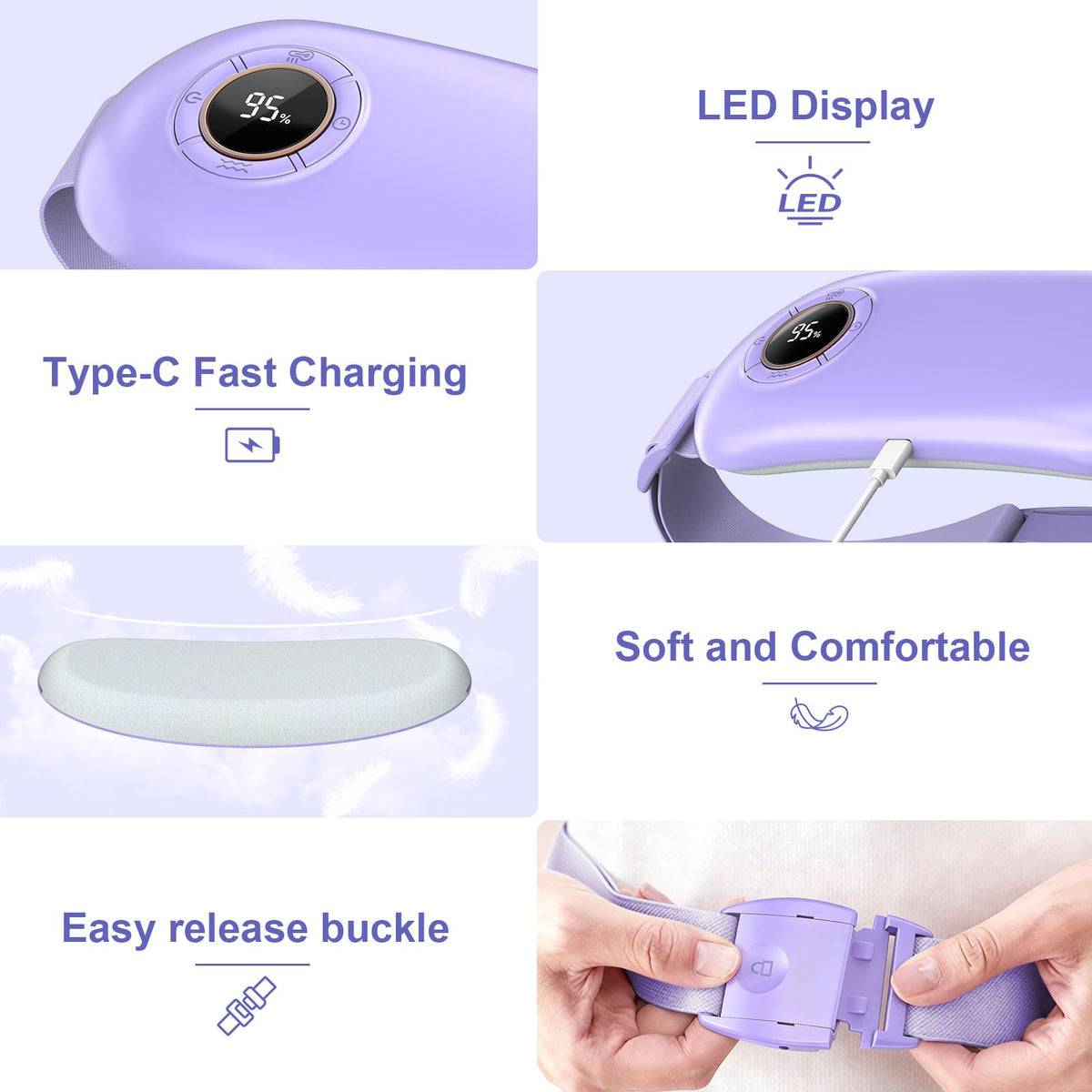 Heating Pad for Period Cramps, 3 Heat Levels and 3 Massage Modes, Portable Heating Pad for Menstrual Cramps Relief, Electric Heat Belt, Christmas Gifts for Women and Girl Stocking Stuffers(Purple) - Maple Wellness Supplements