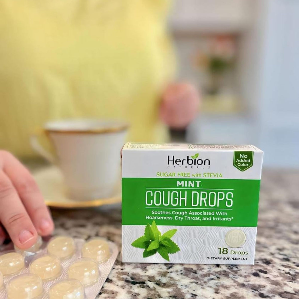 HERBION Naturals Cough Drops, Sugar Free with Stevia, Dietary Supplement, Soothes Cough, for Adults & Children Over 6 Years, 18 Count, Mint, Pack of 1 - Maple Wellness Supplements