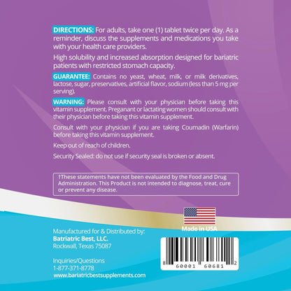 High A D E K Bariatric Multivitamin for Post DS/SADI Surgery, 25 Essential Nutrients for Post-Weight Loss Surgery, 60 Tablets - Maple Wellness Supplements