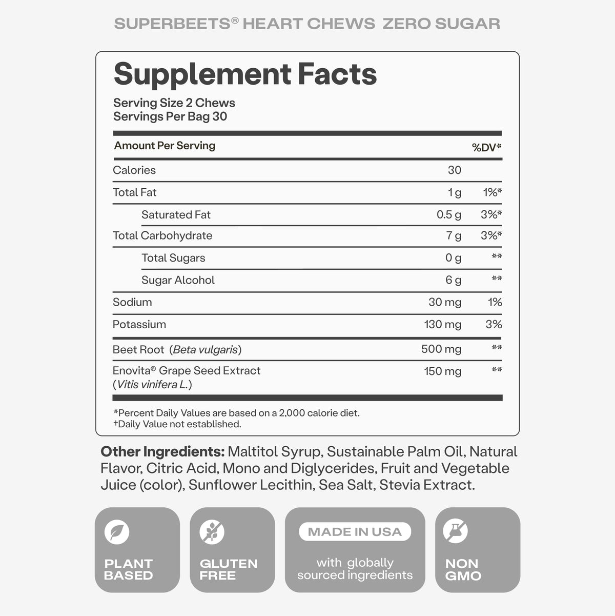 Humann SuperBeets Heart Chews Zero Sugar, Beet Root Supplement, Energy, Nitric Oxide and Blood Pressure Support, Grape Seed Extract & Non-GMO - Maple Wellness Supplements