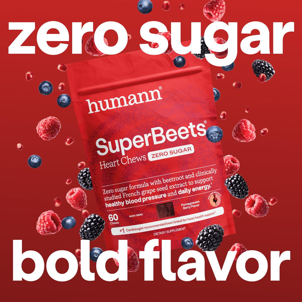 Humann SuperBeets Heart Chews Zero Sugar, Beet Root Supplement, Energy, Nitric Oxide and Blood Pressure Support, Grape Seed Extract & Non-GMO - Maple Wellness Supplements
