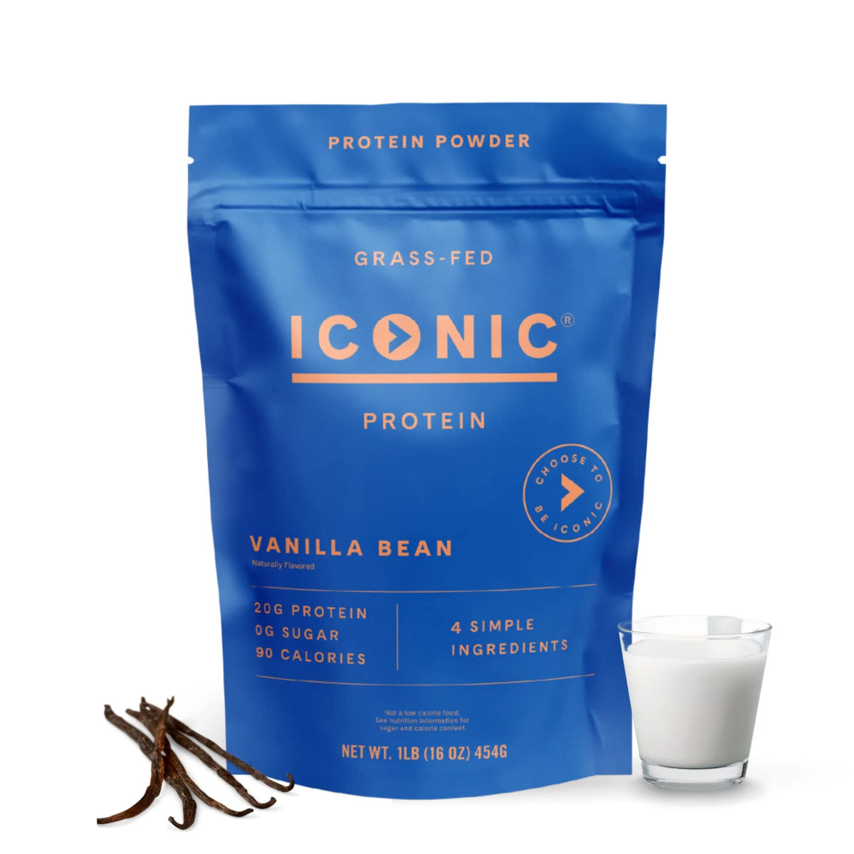ICONIC Protein Powder, Vanilla Bean - Sugar Free, Low Carb Protein Powder - Lactose Free, Gluten Free, Non-GMO - 20g Grass Fed Whey & Casein Protein - Keto Friendly, 1 lb Pouch (18 Servings) - Maple Wellness Supplements