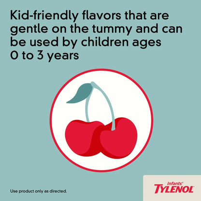 Infants' Tylenol Liquid Pain Reliever and Fever Reducer Medicine, Acetaminophen Oral Suspension for Sore Throat, Headache & Teething, Kids Fever Reducer; Dye-Free Cherry Flavor, 2 fl oz, Pack of 1 - Maple Wellness Supplements