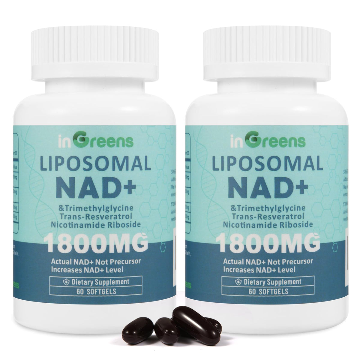 inGreens Liposomal NAD+ Supplement 1800 mg with Nicotinamide Riboside, Trans Resveratrol, Trimethylglycine，Replaces NMN, Boost NAD+, Aging Defense，Cellular Energy, 120 Softgels - Maple Wellness Supplements